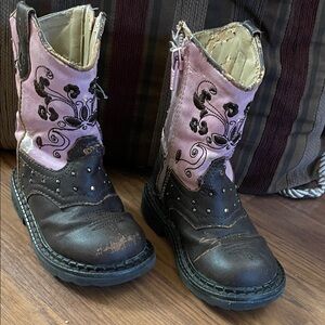 Infant Girl Size 5 Pink and Brown Western Boots